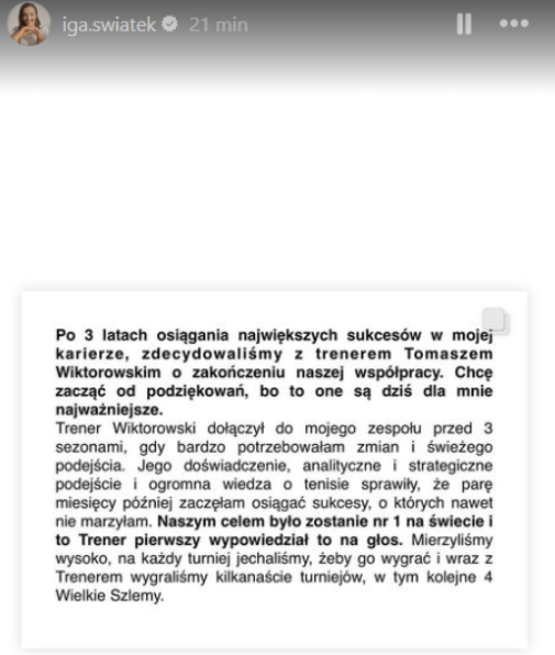 Zdjęcie "Po trzech latach osiągania największych sukcesów" - Iga Świątek przekazała szokującą decyzję! #1